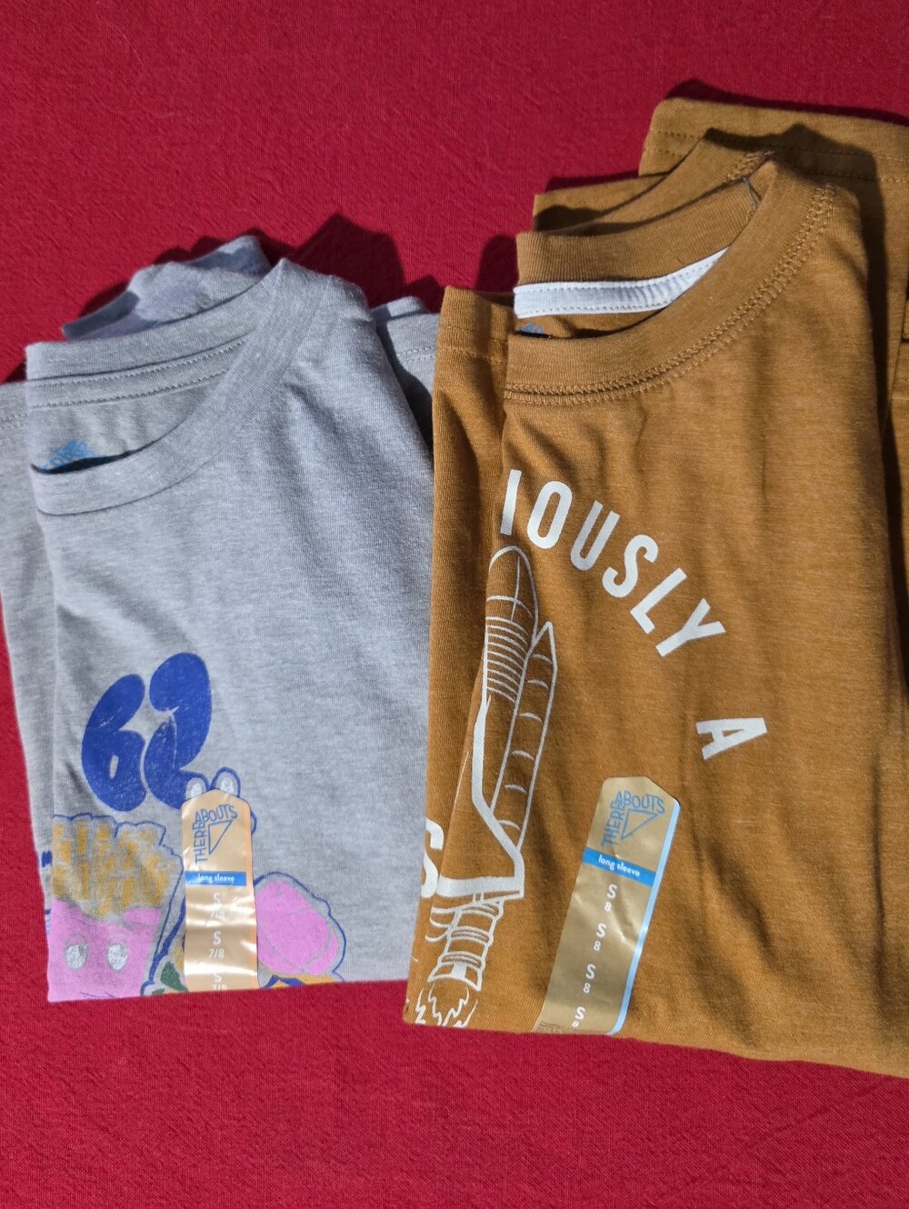 Kids Graphic Longsleeve Tees - Camel Color and Light Gray - Casual Cotton Tops